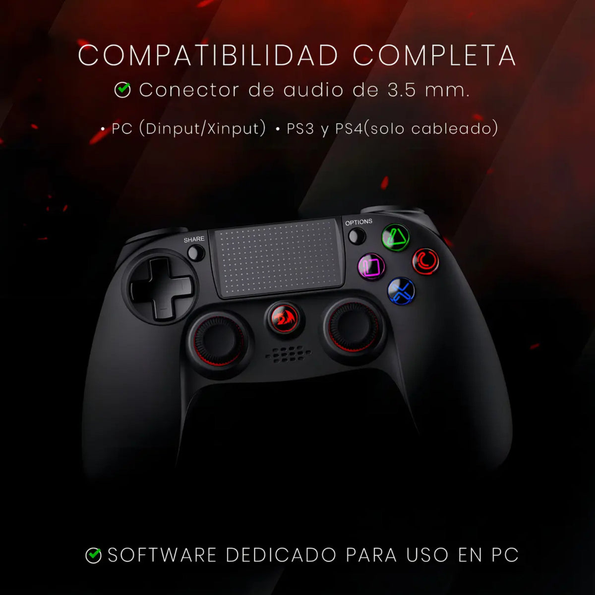 Control Gamer Redragon Juno G818 Bluetooth/alámbrico Negro, Panel Táctil, Conector 3.5mm