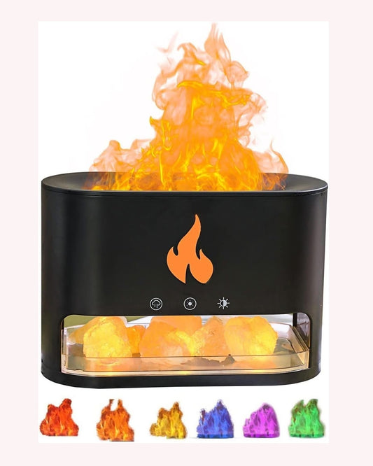 Humificador Difusor De Aromas Con Efecto LLama 3D Y Piedras De Sal