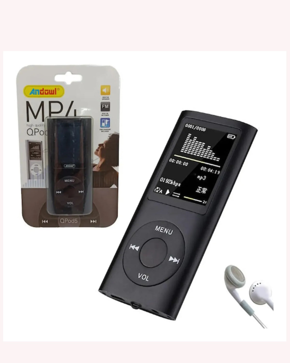 Reproductor MP3 MP4 Andowl Qpod5 1.8” con Radio FM y Pantalla LCD