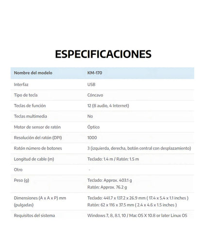 Teclado Y Mouse Genius Km170 Kit Para Pc Usb Multimedia Mouse Negro Teclado Negro