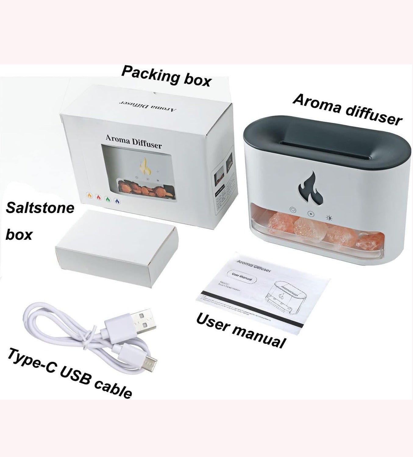 Humificador Difusor De Aromas Con Efecto LLama 3D Y Piedras De Sal
