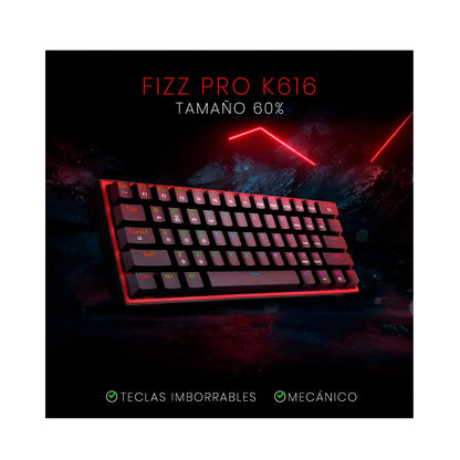 TECLADO GAMER REDRAGON FIZZ PRO K616-RGB NEGRO SW ROJO