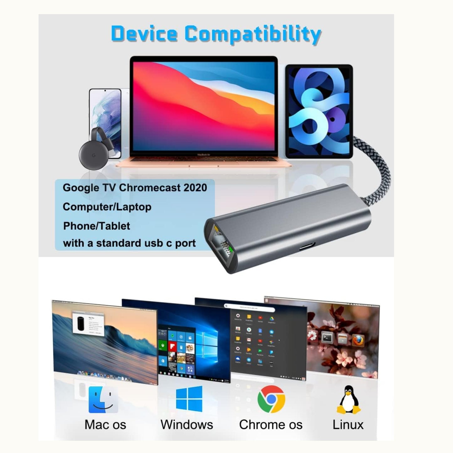 Adaptador Conversor Tipoc A Red Rj45 Gb Tipoc Carga Pd