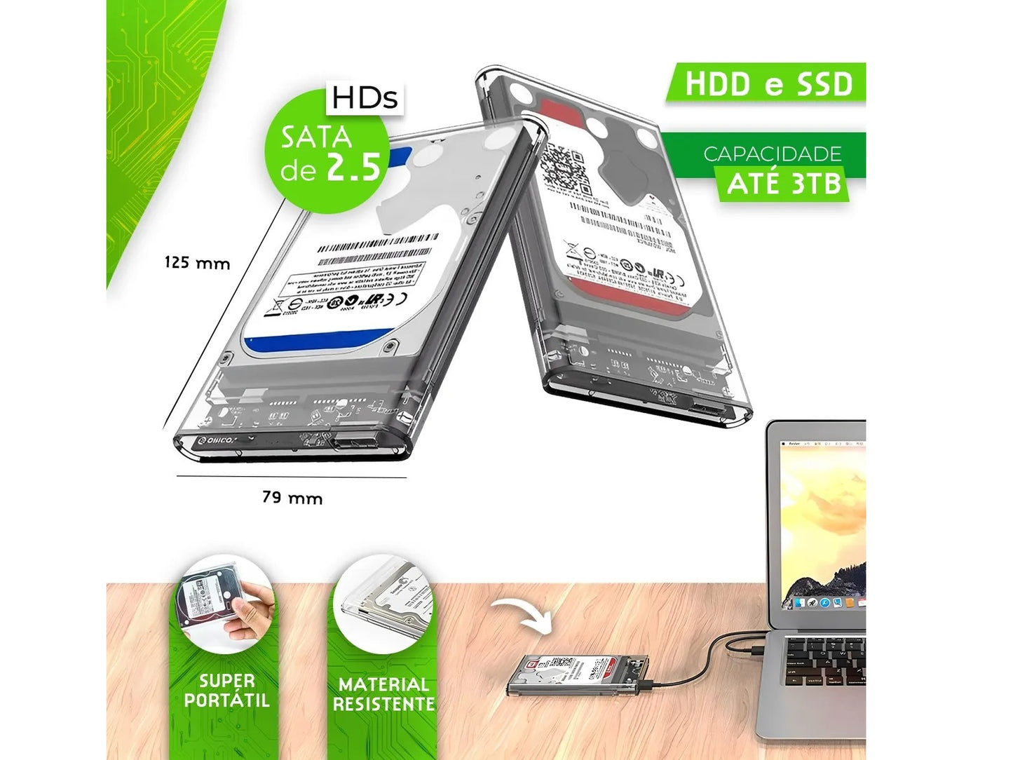 Case Slim Hd Ssd Adaptador Usb 3.0 Sata 3 Ext. Ps4 Hd30 Transparente