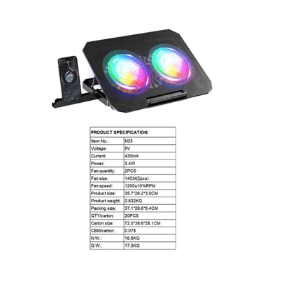 Base Soporte Refrigerante Portatil 2 Fans Gamer Rgb Jyr 020