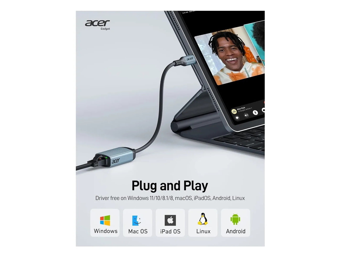 Adaptador Para Cable De Red Acer Gris Lan A Rj45