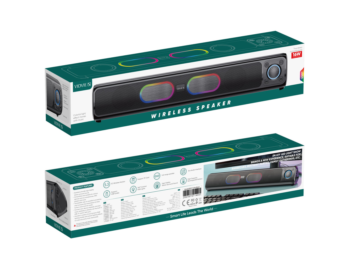 Parlante Barra De Sonido Inalambrico Bluetooth Rgb Vidvie 01