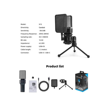 Micrófono Condensador X1s Rgb Con Filtro Pop Usb Y Tipo C