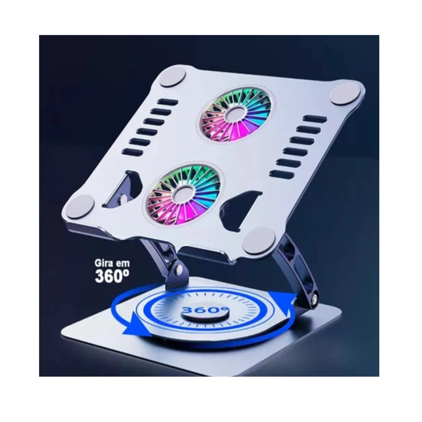 Base Para Portatil Metalica 360° P43 | Elevacion 2ventilador Plata