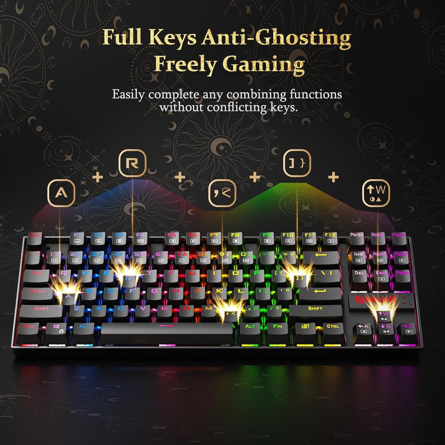 Teclado Mecanico Gamer 80% Tkl Rainbow Redragon Kumara K552