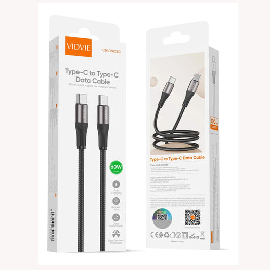 Cable Usb Tipo C A Usb Tipo C 2m 60w 200cm Vidvie Cb4038