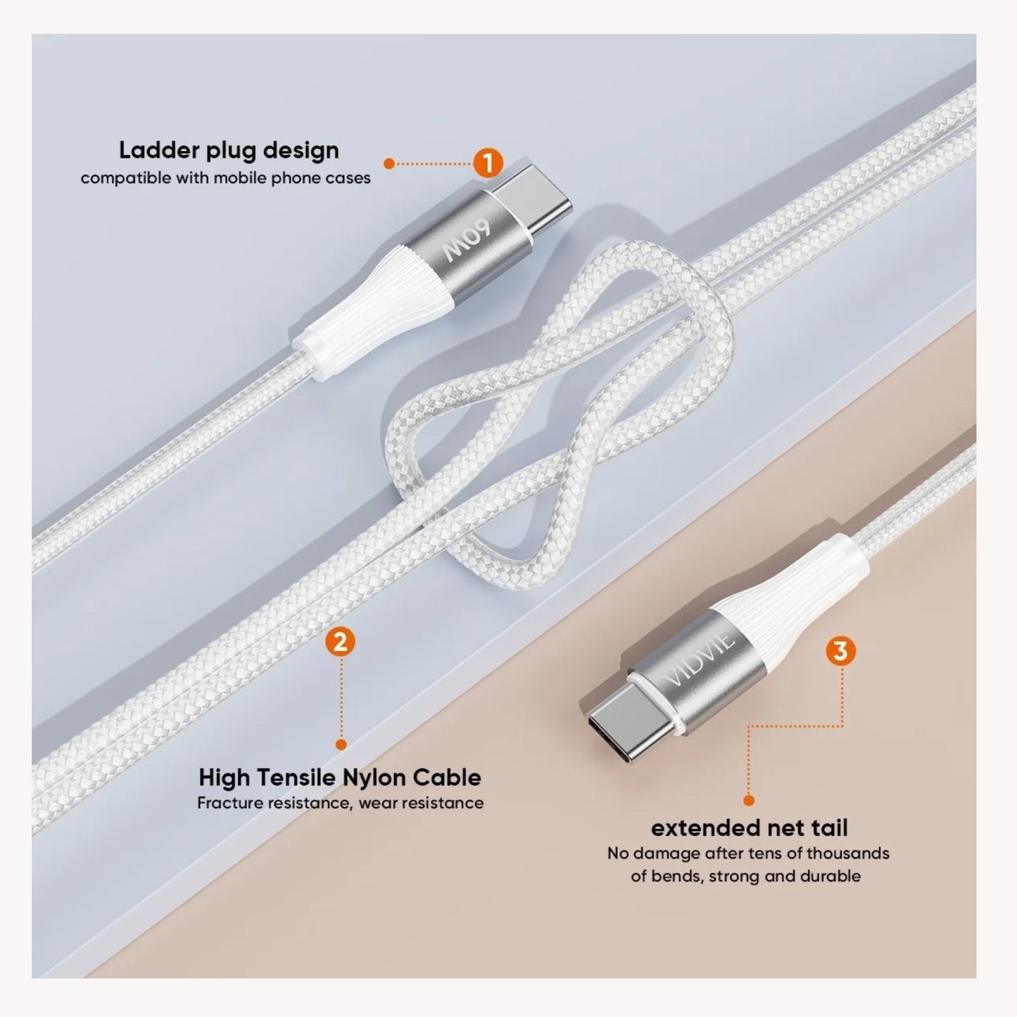 Cable Usb Tipo C A Usb Tipo C 2m 60w 200cm Vidvie Cb4038